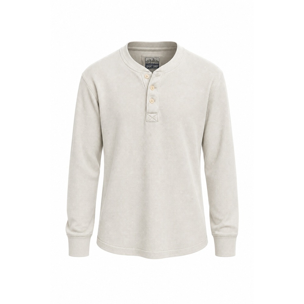 Eddie Bauer Sport Shop Henley Mens Large Cream Waffle Knit Thermal Gorpcore